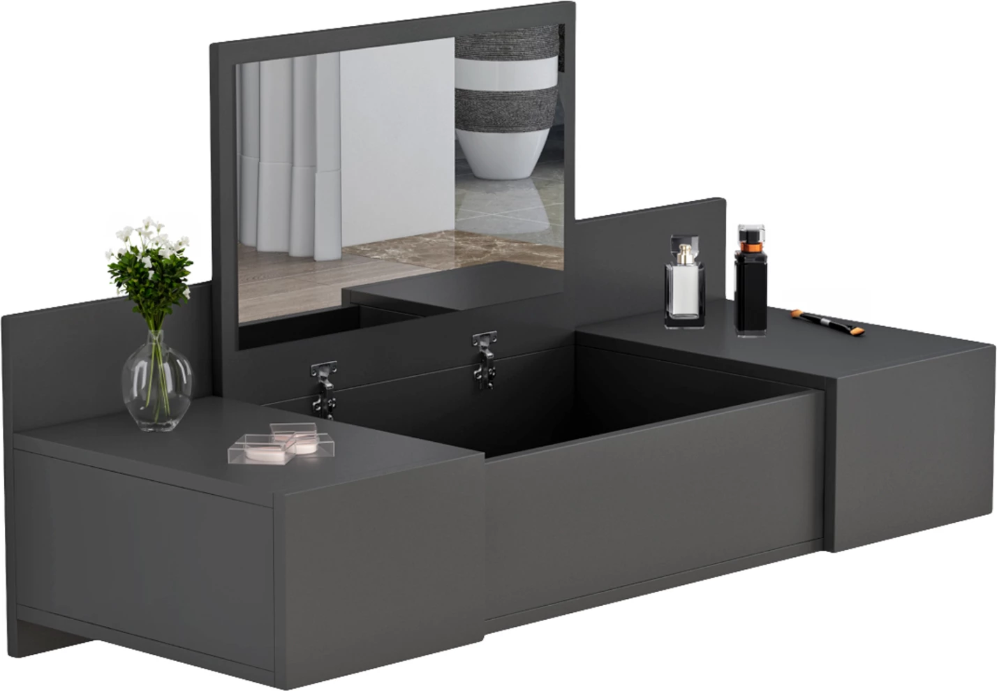 Tavolinë për grim e varur në mur, LINDE, FH8960.12, melaminë, ngjyrë antracit, 100x39x33H cm