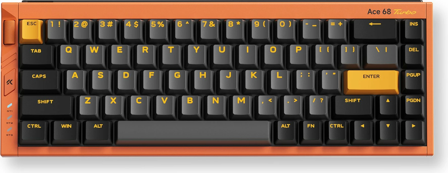 Tastierë gaming MCHOSE Ace 68 Turbo HW-Ace68Turbo-9, 65% (68 taste) USB e lidhur, Hall Effect magnetike, RGB, kornizë alumin, portokalli