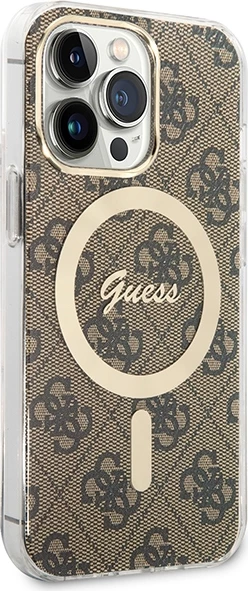 Set mbështjellës Guess GUBPP13LH4EACSW me karikues wireless për iPhone 13 Pro, 4G Print, kafe