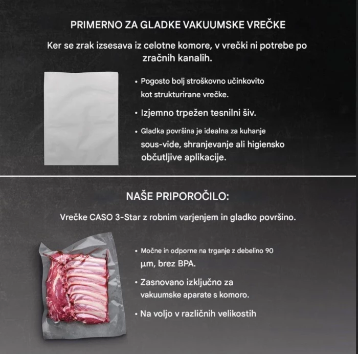 Makinë vakumimi me dhomë CASO VacuChef 40 280W, 70 L/min, saldim i dyfishtë 25 cm, set me 20 qese + tub vakumi, Inoks