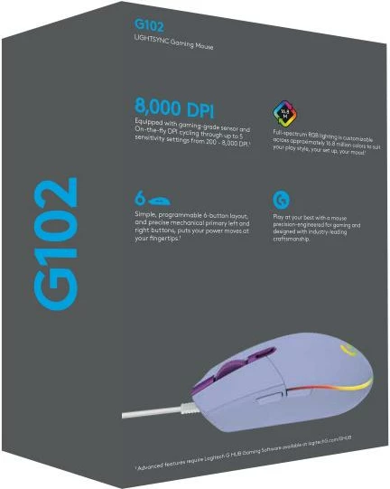 Maus Logitech G102 LIGHTSYNC 8000 DPI RGB me kabllo, 6 butona, 910-005854, purple