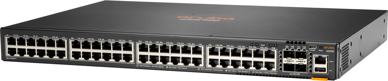 Switch HPE Aruba CX 6200F, 48x Gigabit, 4x SFP+ 10G, L3, 1U Rack, ngjyrë e zezë