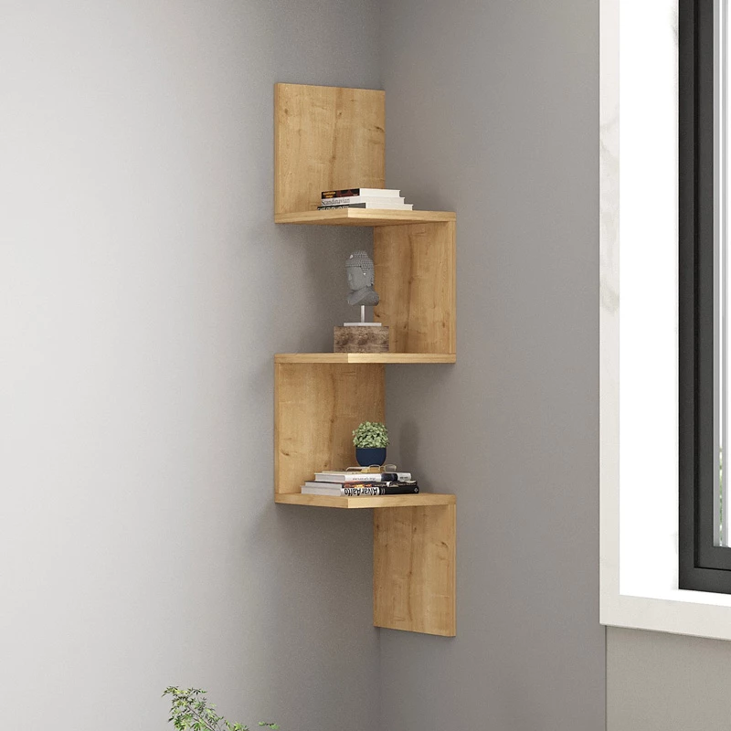 Raft këndi për mur Insta, ngjyrë lisi, 25x25x105.5cm