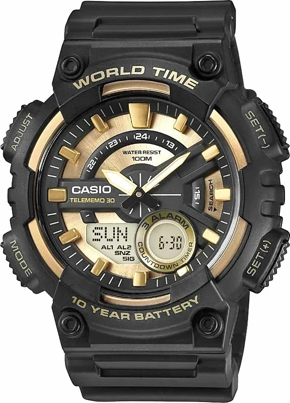 Orë dore për meshkuj CASIO, e zezë