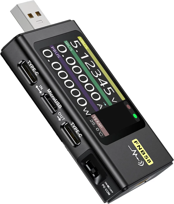 Tester USB portesh, FNIRSI FNB58, ekran 2" LCD, PD 3.1/EPR 28V, deri 240W, i zi
