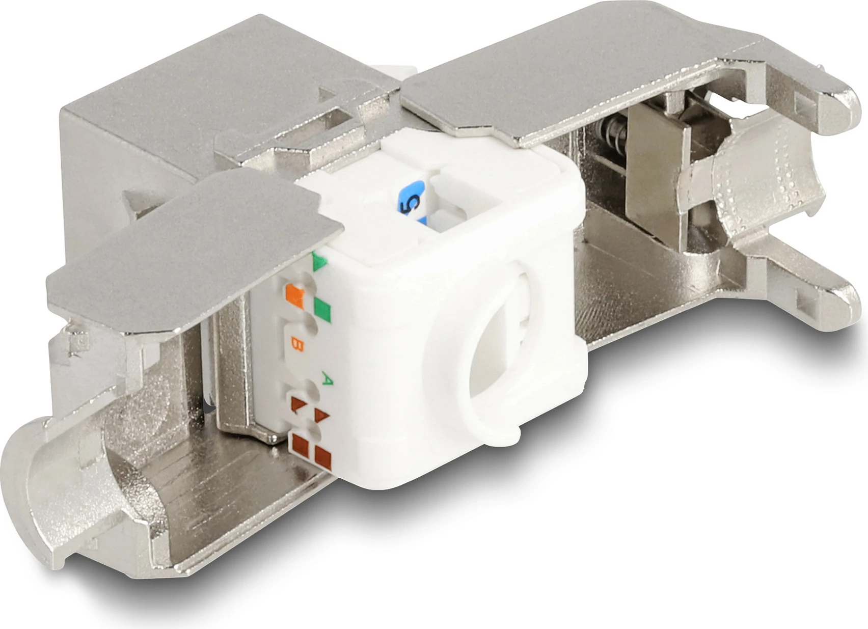 Modul Keystone DeLOCK RJ45 në LSA Cat6A, me LED, i sheshtë, argjend/bardhë