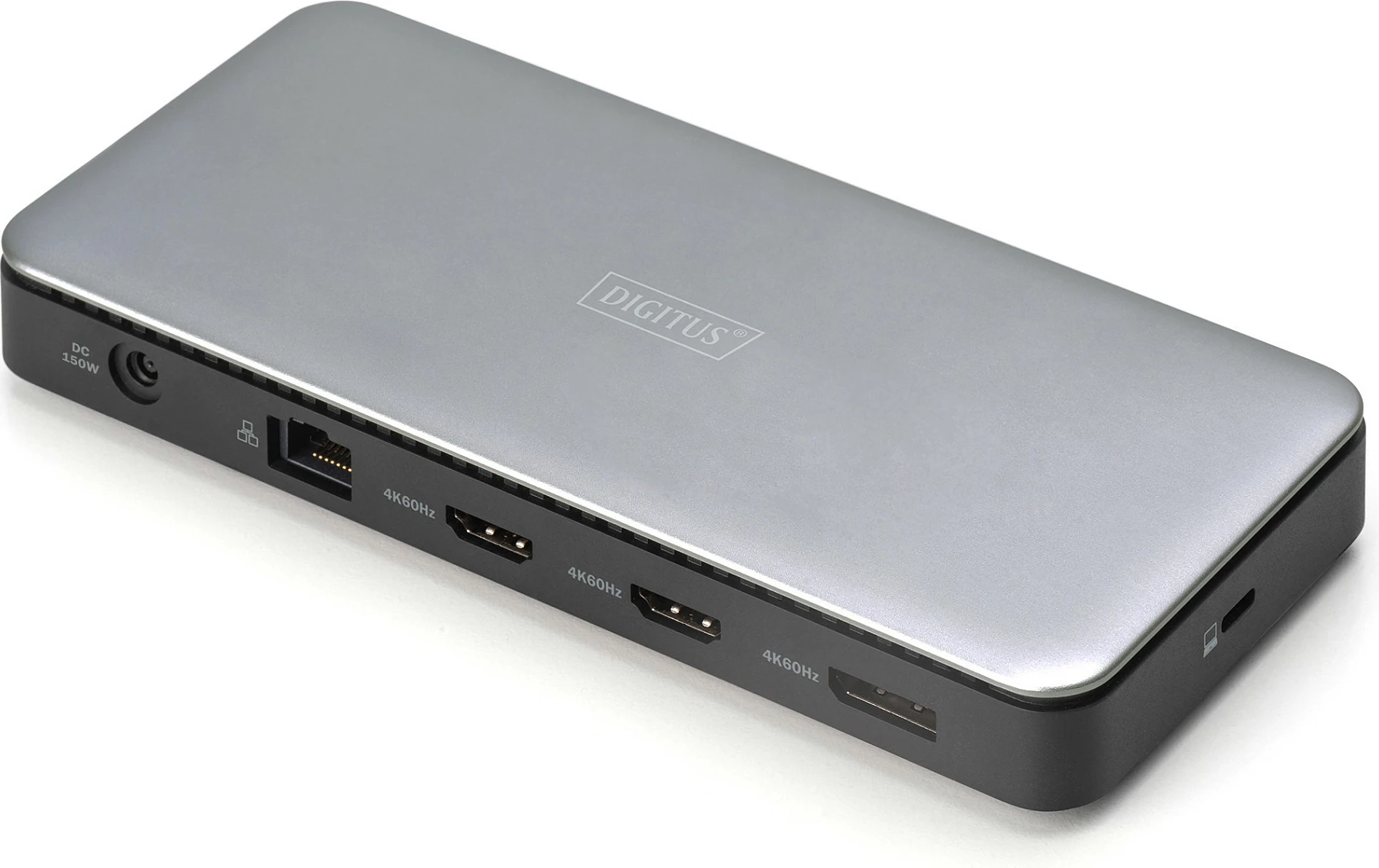 Docking station USB-C Digitus, 4K, 2x HDMI, 1x DP, RJ45, 10Gbps, me adapter, argjendtë