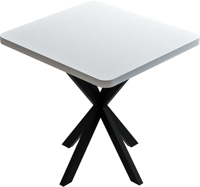 Tavolinë Prestone melamine, ngjyrë bardhë dhe këmbë metalike të zeza, 70x70x75cm