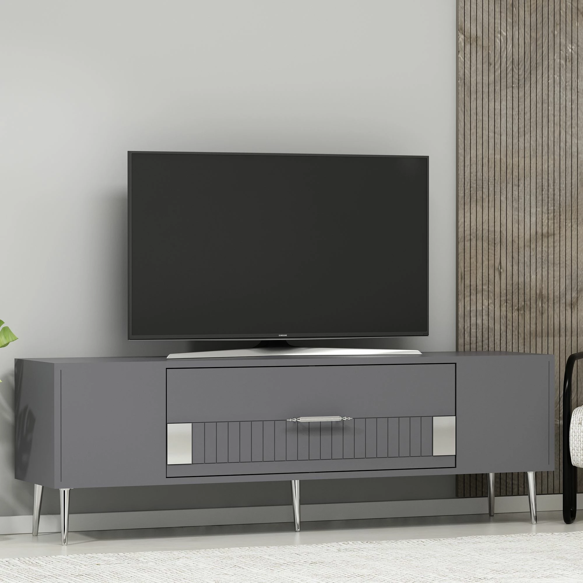 Komodë për TV Skye Decor, Dekolp4, antracit, argjend