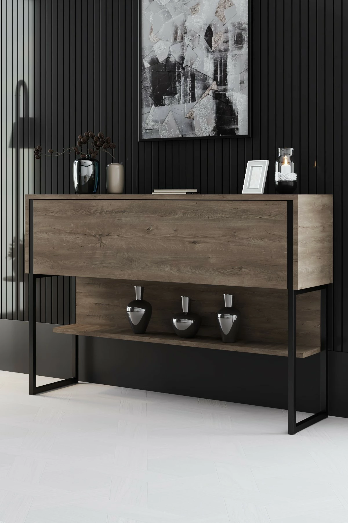 Komodë Hanah Home, Luxe, e zezë dhe arre