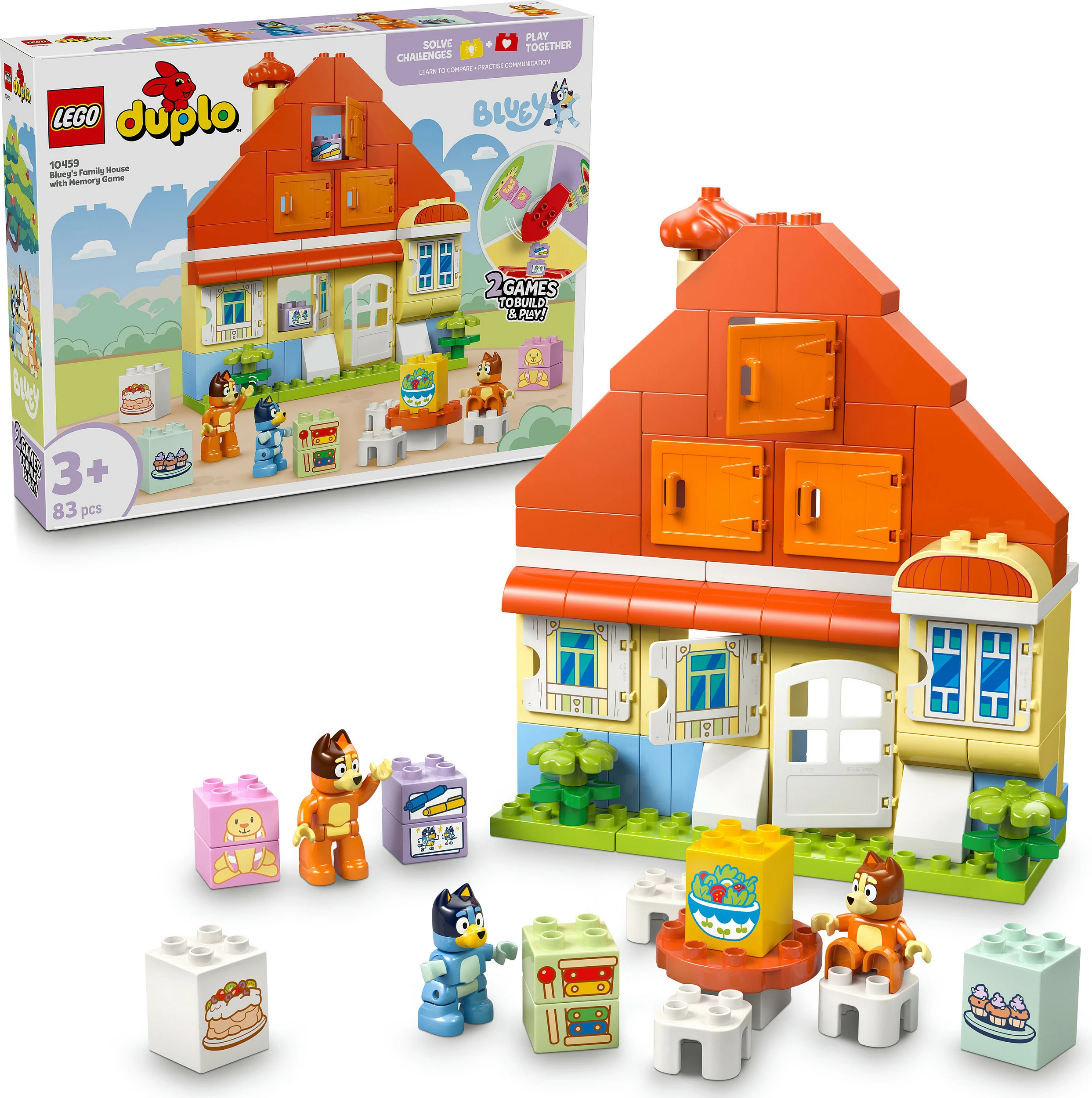 Set ndërtimi LEGO DUPLO 10459 Bluey’s Family House me lojë memorie, 83 copë, multikolor