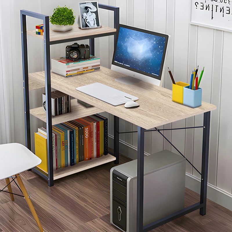 Tavolinë pune Bencour me raft librash, MDF natyral, metal i zi, 90x40x73cm