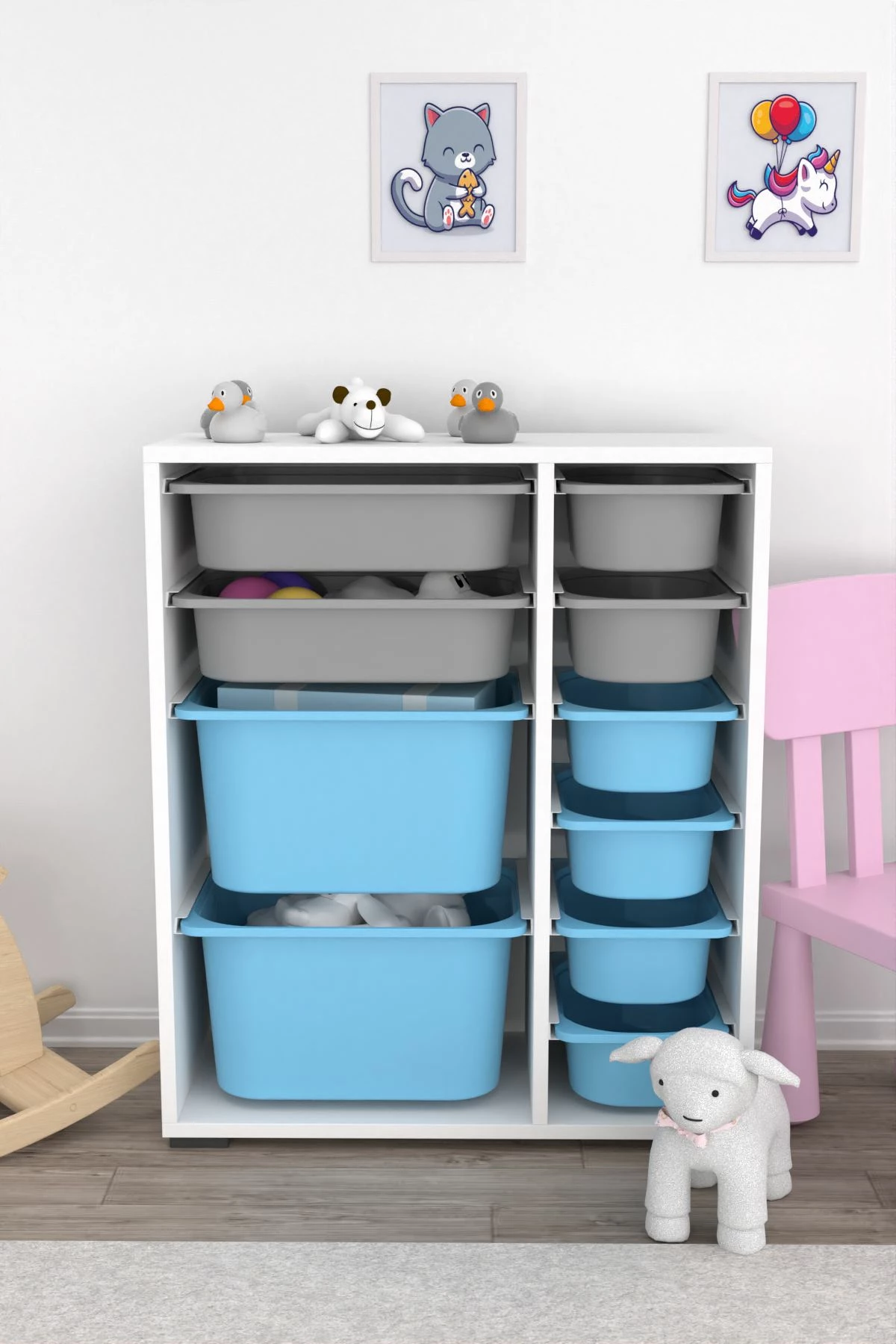 Dollap multifunksional Hanah Home, Zen 2D2K6U, i bardhë, gri, kaltër