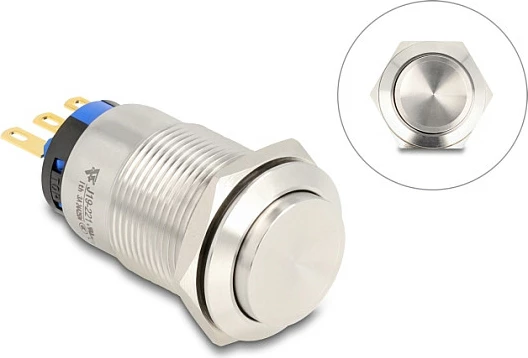 Buton shtypës DeLOCK 20985, 230V/3A, IP65, lidhje me saldim, Silver