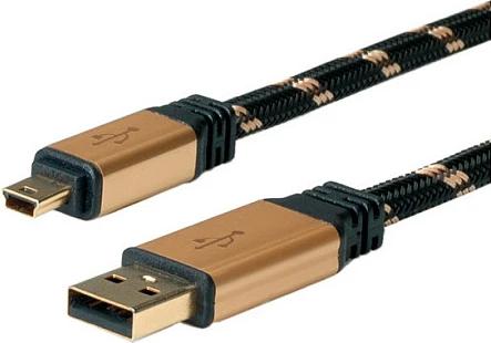Kabllo USB ROLINE GOLD, USB 2.0, USB-A në Mini-USB B, 3 m, e zezë/ari