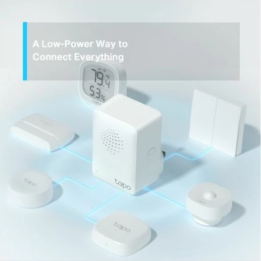 Smart hub TP-LINK Tapo H100, Wi‑Fi 2.4GHz, deri 64 pajisje, 868/922MHz, i bardhë, me Smart Button