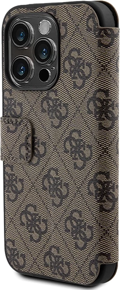 Mbështjellës Guess 4G Metal Logo për iPhone 15 Pro, kafe