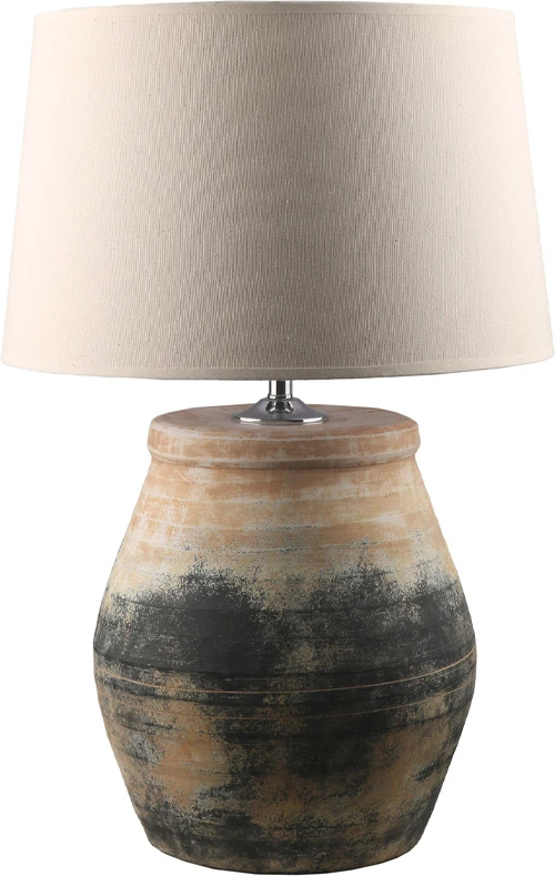 Llambë tavoline Nikopoli, qeramikë, bezhë e zezë, kapak liri, 33x33x71cm