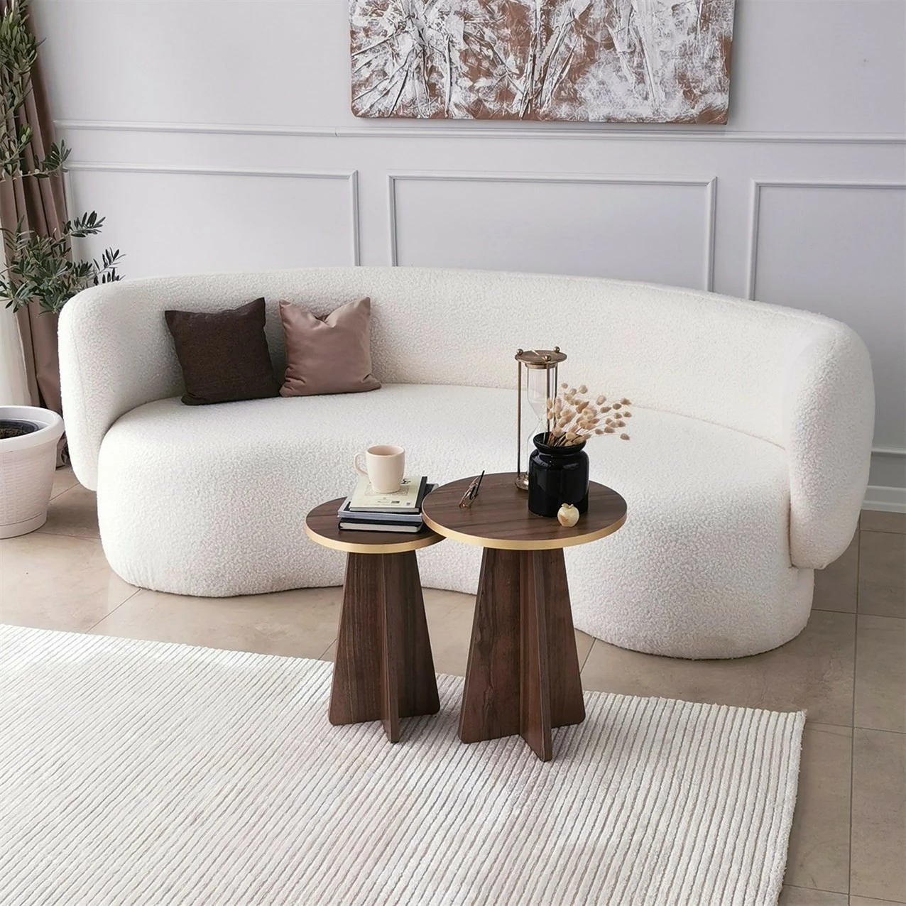 Set tavolinash kafeje Hanah Home, Mushroom 2, ngjyrë ari dhe arre