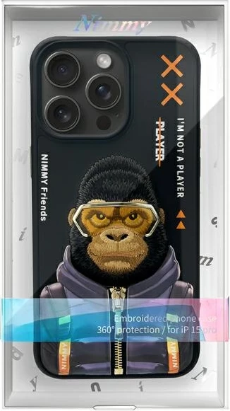 Mbështjellës Nimmy Cool&Cute 2.0 Monkey për iPhone 15 Pro 6.1\", hardcase TPU/PC, i zi