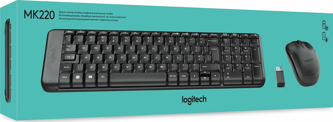 Set tastierë + Maus wireless Logitech MK220 (920-003168), layout EN, USB receiver, e zezë