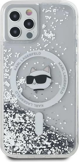 Mbështjellës Karl Lagerfeld Liquid Glitter Choupette Head MagSafe për iPhone 12/12 Pro, Transparent