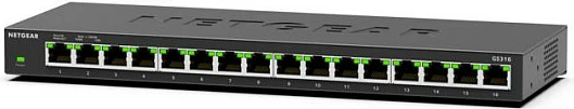Switch rrjeti NETGEAR GS316, 16x Gigabit Ethernet, fanless, metal, montim në mur