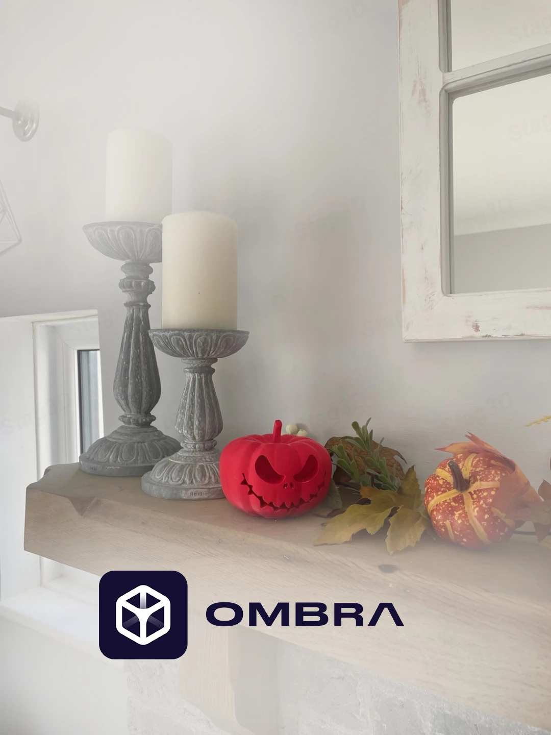 Skulpturë Dekorative në formë Kungulli me fytyrë të gdhendur - e portokalltë