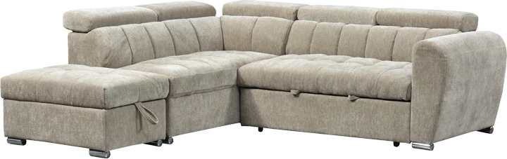 Kënd-sofë krevate me kënd të djathtë Nuvora, me hapësirë për depo, kadife korduroj, bezhë, 244x225x79cm