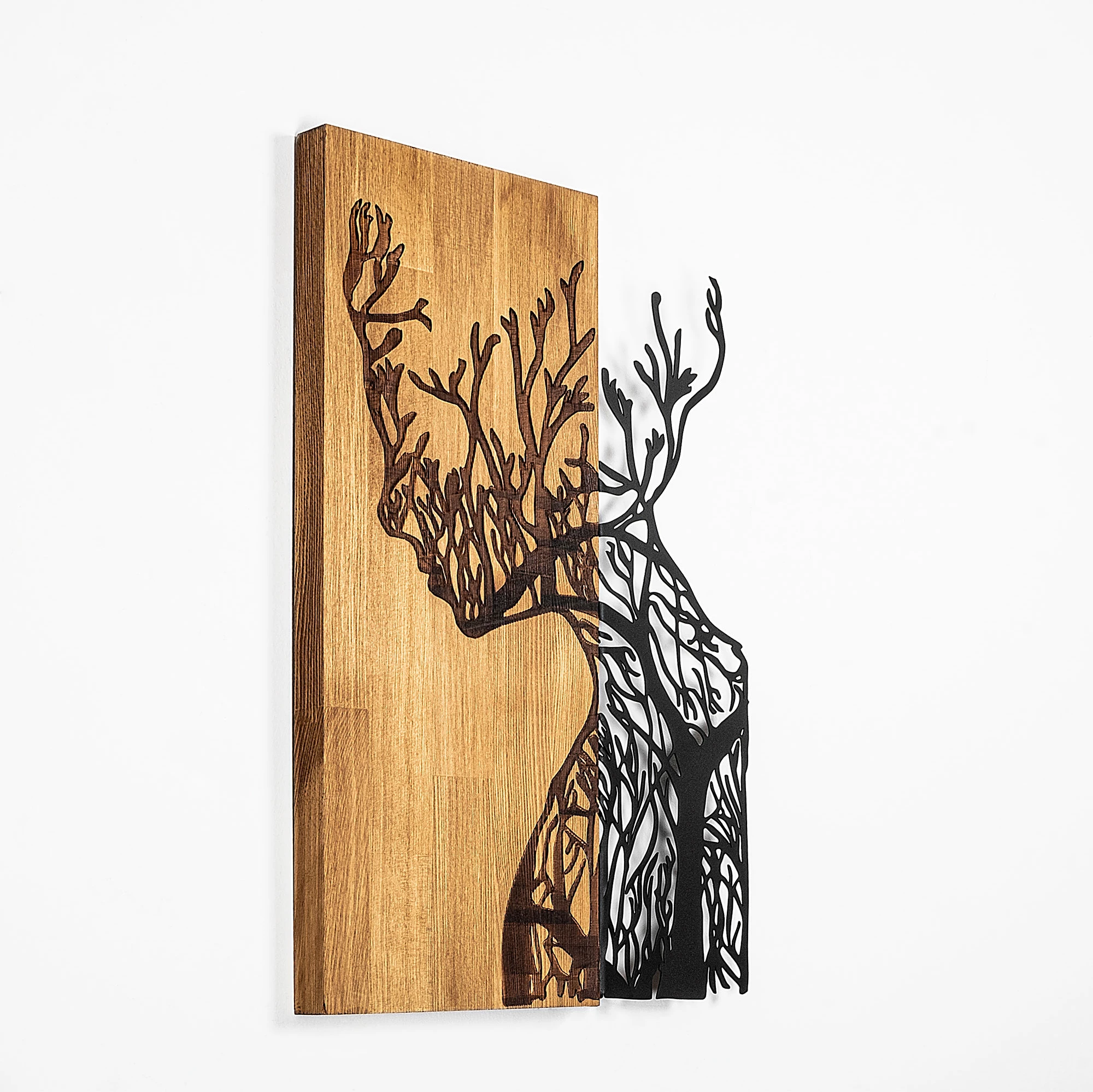 Aksesor dekorativ për mur, dru dhe metal, Wallity, grua pemë, 41x3x58cm