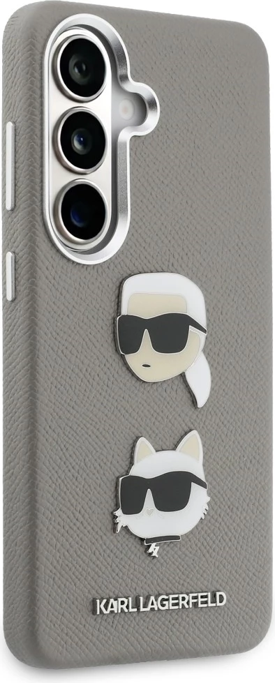 Mbështjellës Karl Lagerfeld Saffiano Double Heads Metal për Samsung Galaxy S26, hardcase, eco-lëkurë/TPU/PC, argjend