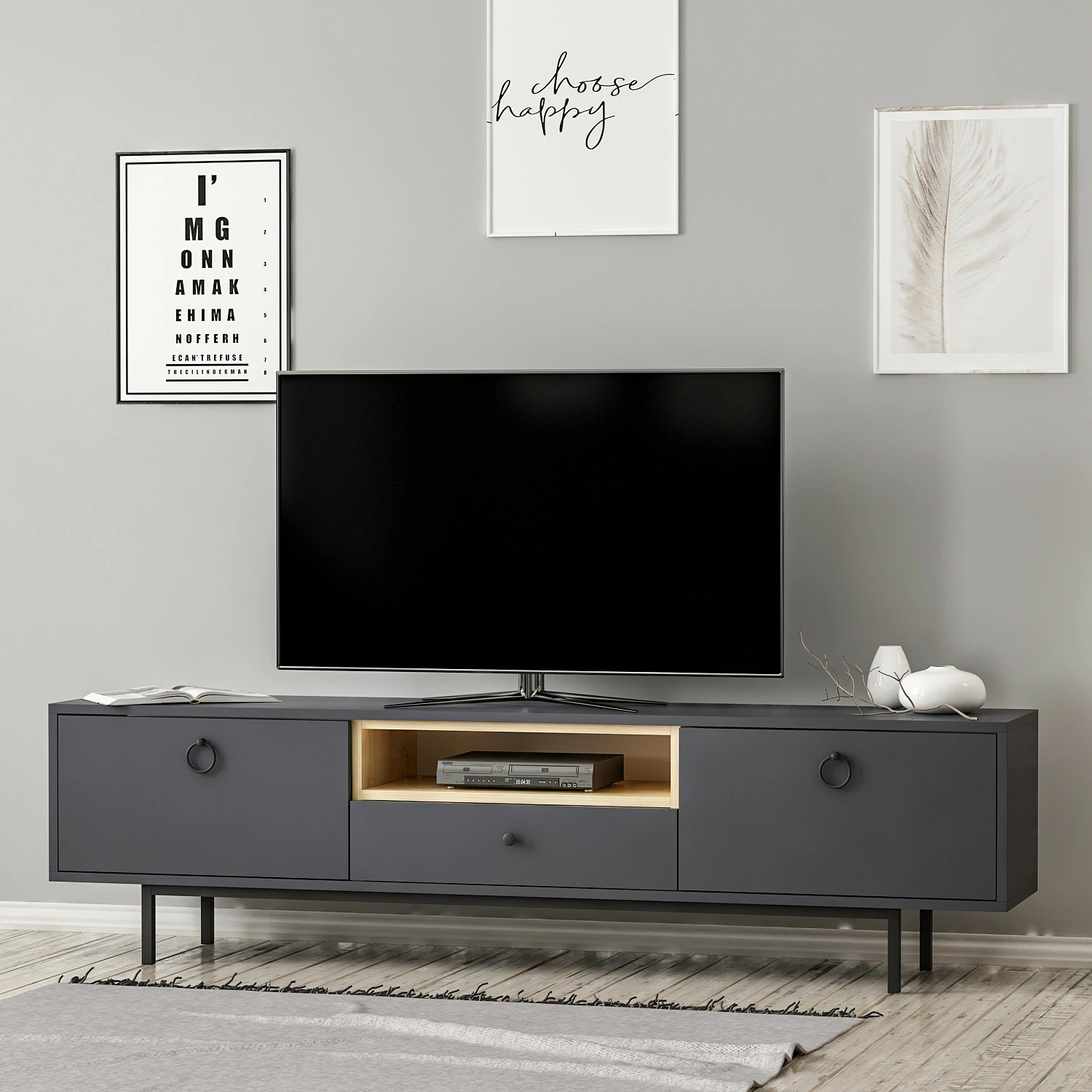 Komodë TV Skye Decor, ngjyrë natyrale-antracit