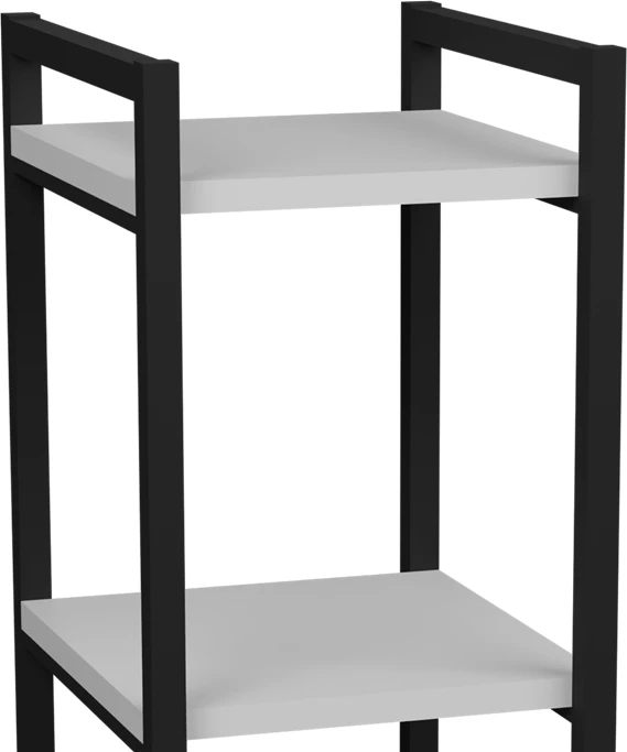 Raft dyshemeje Harvey, metal i zi dhe melaminë e bardhë, 33x28x70cm