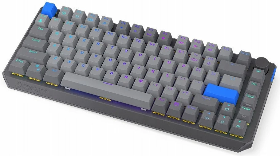 Klaviaturë mekanike wireless Endorfy Thock V2 75% Wireless, ENDORFY Yellow by Gateron, RGB, US ANSI, hot-swap, gri