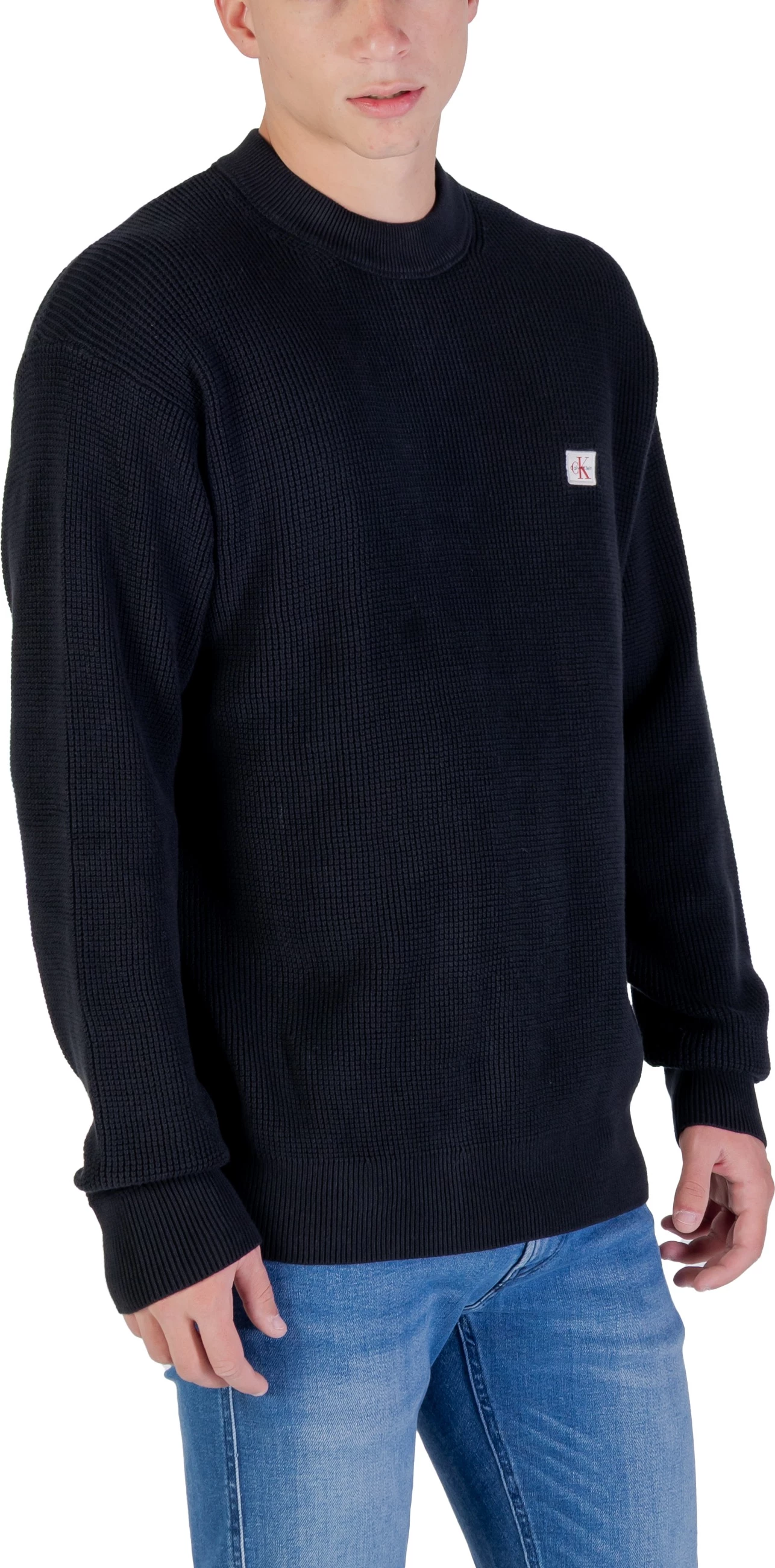 Xhemper për meshkuj Calvin Klein Jeans LS EZ COTTON WAFFLE LV04RD313G, i zi [Madhësia: L]