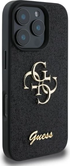 Mbështjellës Guess Fixed Glitter Big 4G për iPhone 16 Pro, i zi