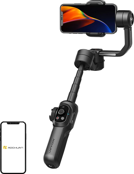 Gimbal stabilizues për celular AOCHUAN Smart S2, 3-aksësh, 5200mAh, me tripod, i zi, set
