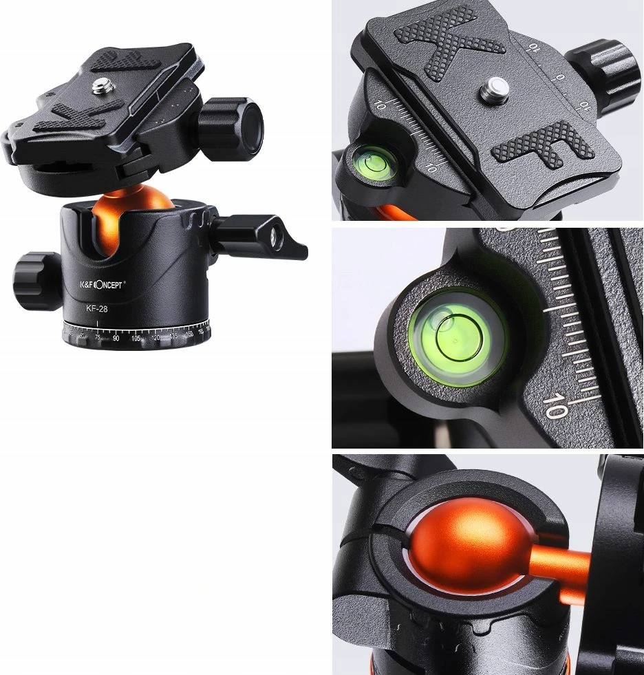 Tripod/monopod K&F Concept SB6234, 185 cm, 10 kg, kokë 360°, zezë/portokalli