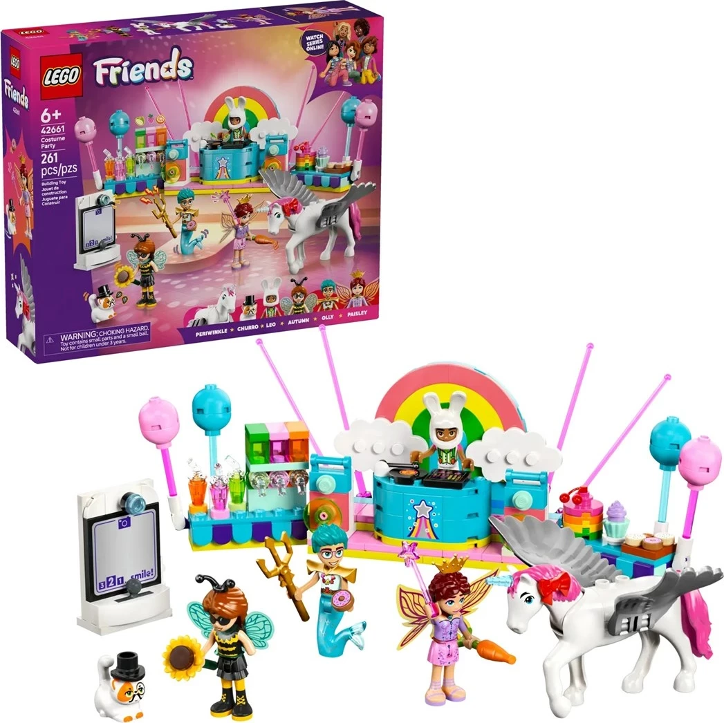 Set lodrash LEGO Friends 42661, 261 pjesë, me 5 minifigura, Party me njëbrirësh dhe zanë