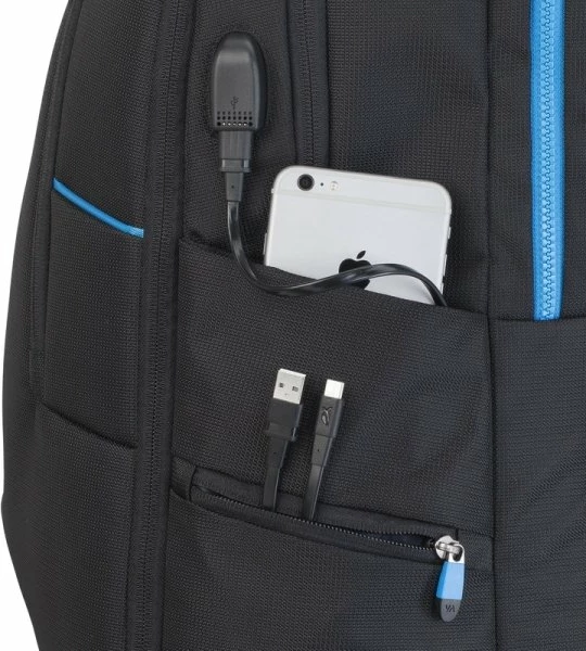 Çantë shpine laptopi RivaCase 7860 Gaming për laptop deri 17.3\", me mbrojtje nga uji, me rain cover, e zezë/kaltër