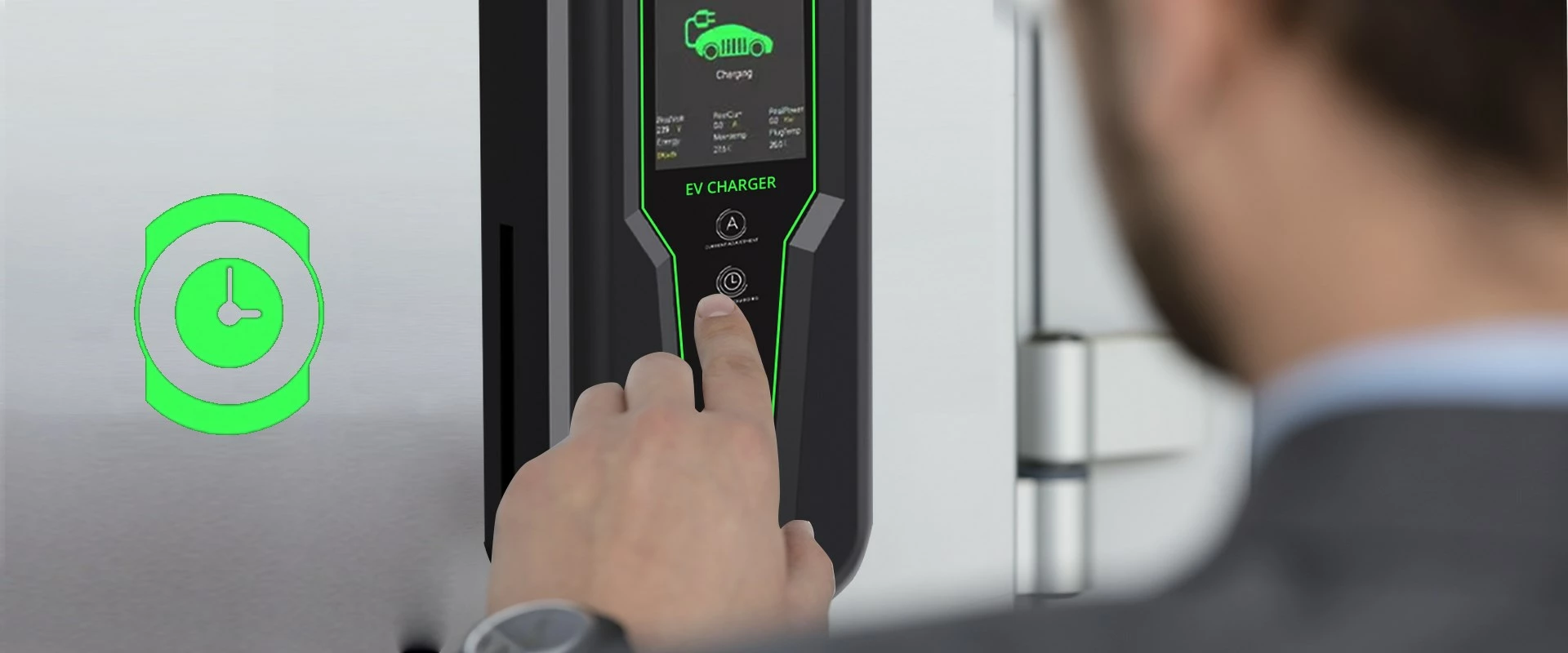 Karikues portativ për makina elektrike Qoltec 52466, Type 2, 7kW, CEE 32A/5 PIN, 230V, LCD, 5m, Jeshil