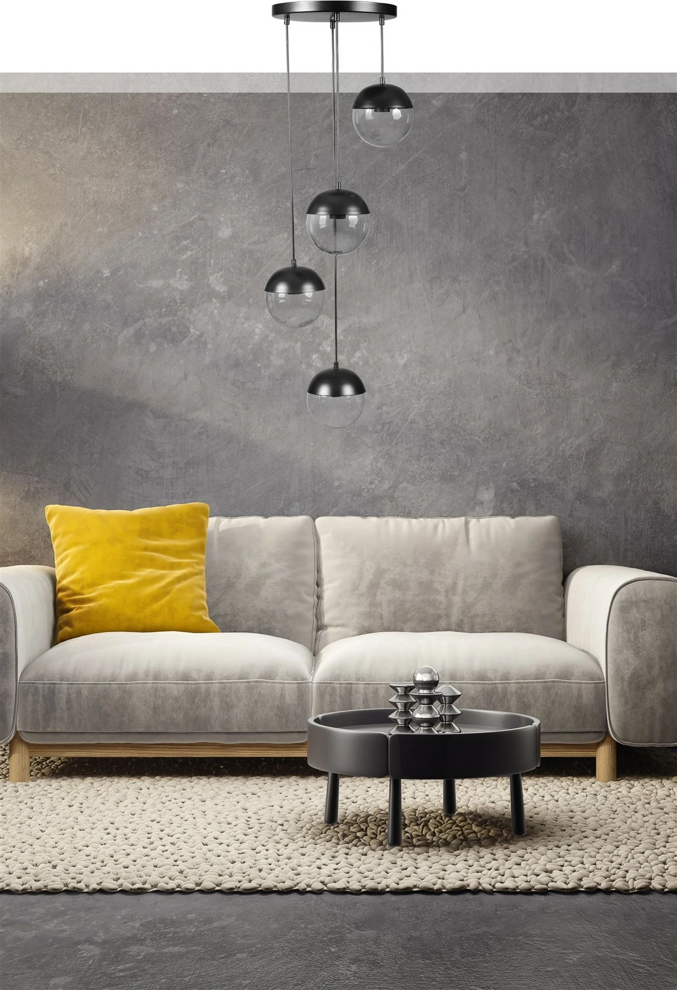 Llambadar Opviq, 4 sfera, metal i zi, xham i tymosur