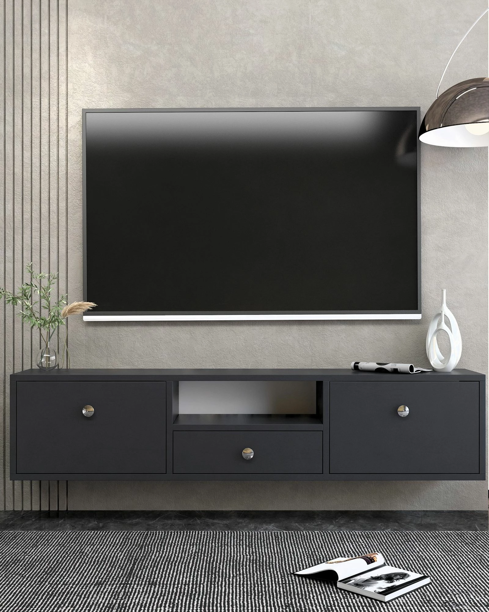 Komodë TV, Skye Decor, anthracite, silver, 1301-DROP-1
