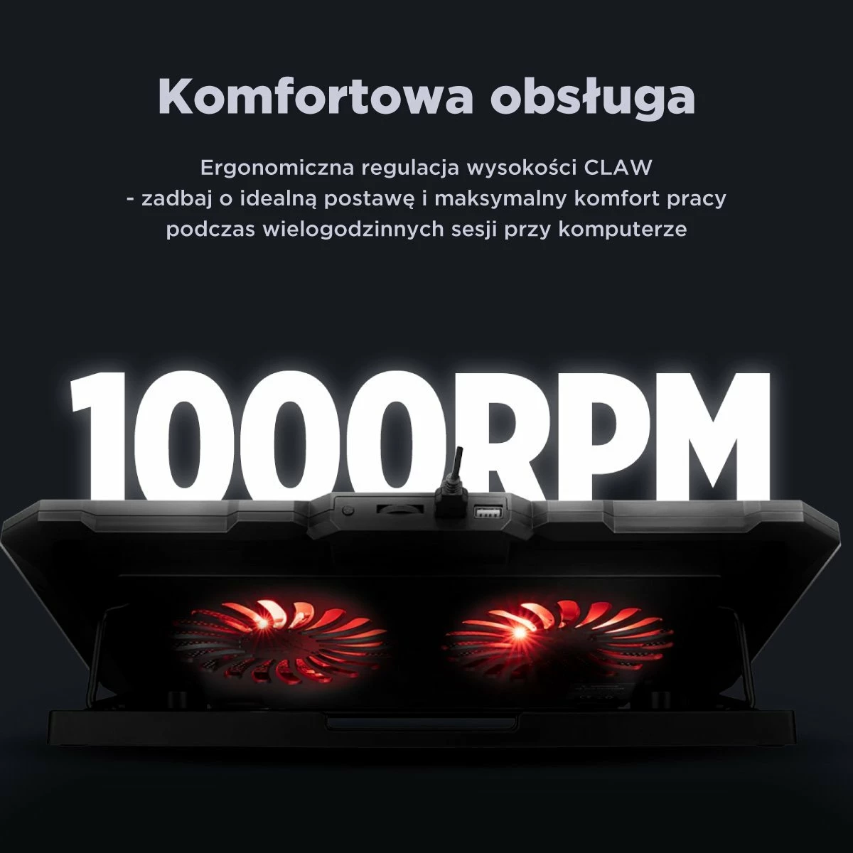 Mbajtës ftohës për laptop Rampage AD-RC12 GameZone, 2x120mm, RGB, 2x USB 2.0, 15-17\", i zi, me kabllo USB