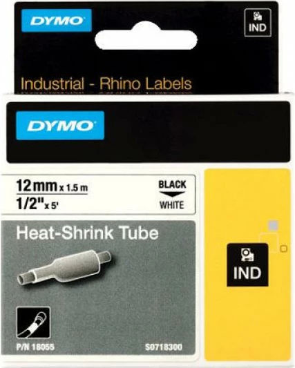 Tub termo-tkurrës për etiketa Dymo RhinoPRO 18055 / S0718300, 12mm x 1.5m, 3:1, zi/bardhë