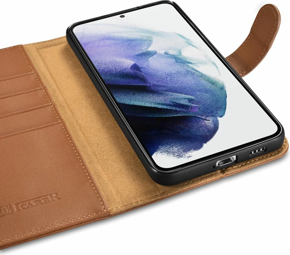 Mbështjellës iCarer Haitang Leather Wallet Case për Samsung Galaxy S22+, kafe