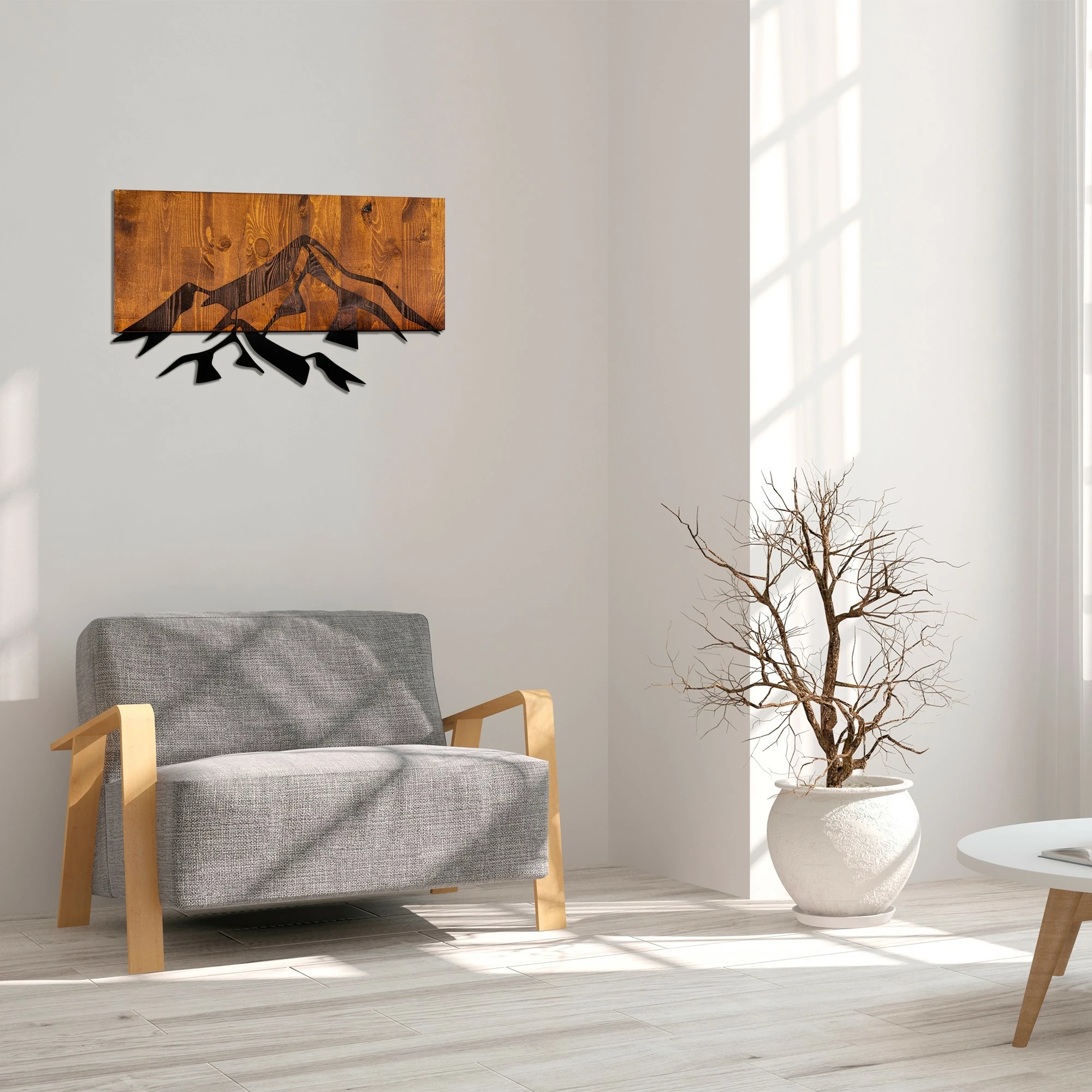 Aksesor dekorativ prej druri për mur, Wallity, Dag 1, ngjyrë arre dhe e zezë, 58x36cm