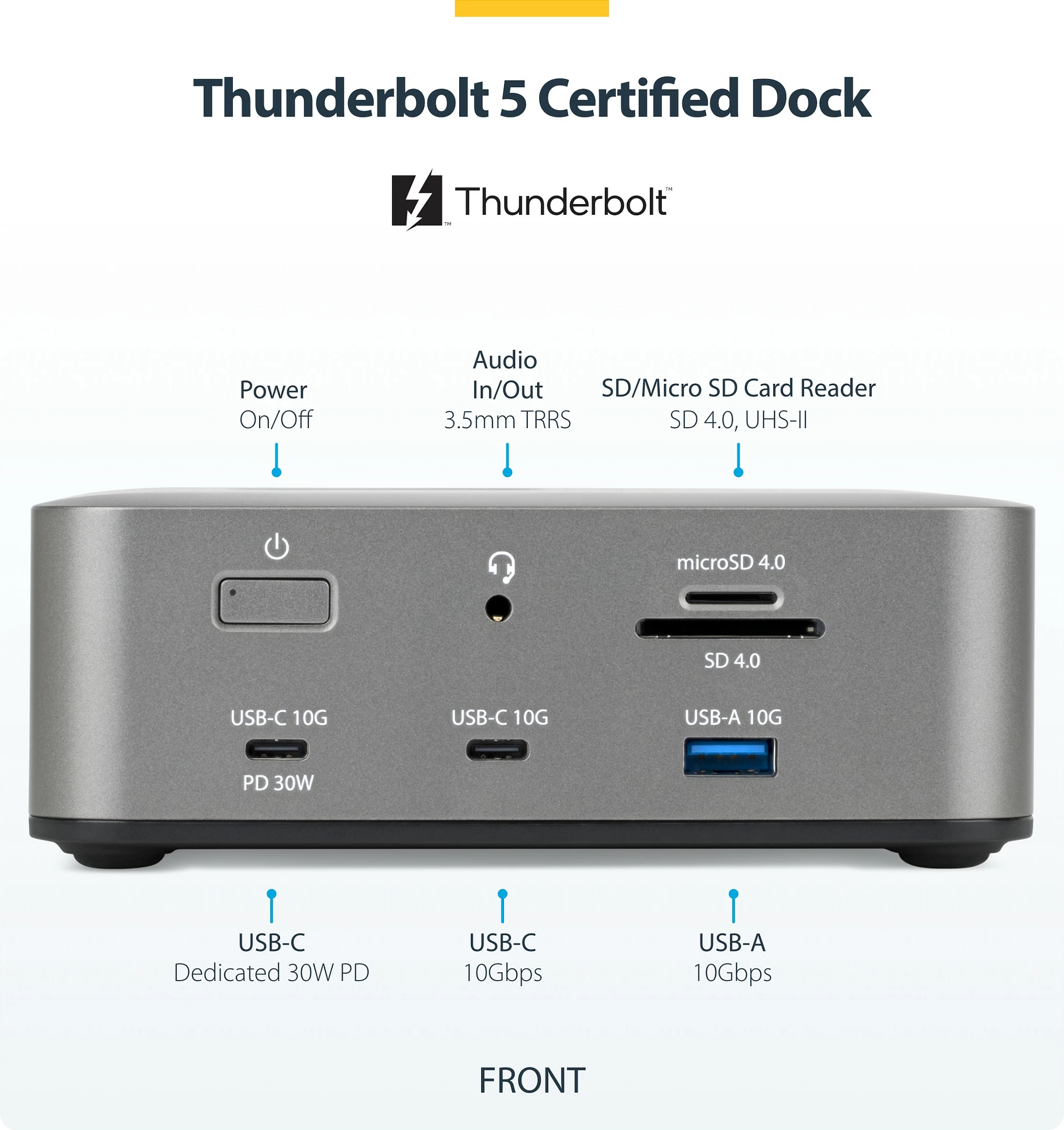 Docking station StarTech Thunderbolt 5, DP/HDMI, triple 4K 144Hz, karikim 140W, 2.5G Ethernet, gri