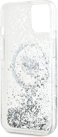 Mbështjellës Karl Lagerfeld Liquid Glitter Choupette Head MagSafe për iPhone 15 Plus / 14 Plus, Transparent