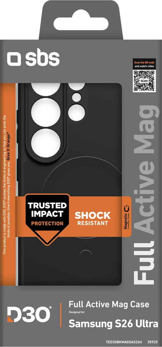 Mbështjellës SBS Full Active Case D3O për Samsung Galaxy S26 Ultra, MagSafe kompatibil, i zi